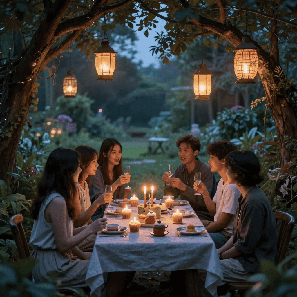 Romantic fairy light installation with warm glow