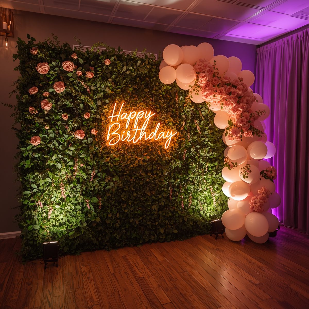 Vibrant neon sign photo zone